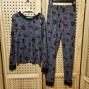 PJ Essentials Pajama Set Girls Size 8 Super Soft Black Gray Red Moose Bear Trees